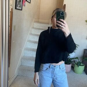 Pilcro The Cashmere Collection Black Cropped Mockneck Sweater Pure Cashmere L